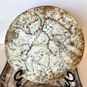 Beautiful vintage cast iron garden decoration; cherub with musical instrument